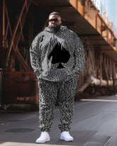 Men's Plus Size Casual Classic Alphabet Poker Hoodie Two-Piece Set