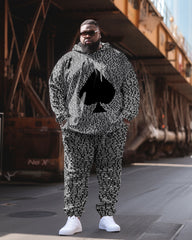 Men's Plus Size Casual Classic Alphabet Poker Hoodie Two-Piece Set