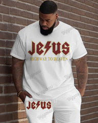 Men's Plus Size Jesus Highway To Heaven Print T-Shirt Trousers Suit