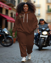 Women's Plus Size Melanin Butterfly Long Sleeve Hoodie and Casual Pants Set