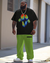 Men's Large Street Casual Thermal Imaging Printed T-Shirt Trousers Suit