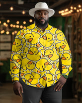 Plus Size Men's Funny Little Yellow Duck Lapel Long Sleeve Shirt