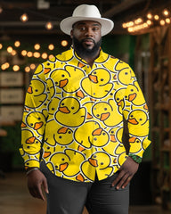 Plus Size Men's Funny Little Yellow Duck Lapel Long Sleeve Shirt