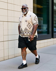 Big & Tall Men's Daily Leisure. High-end Dot Diamond Print Shirt Shorts Suit