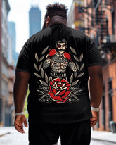 Men's Plus Size Street Fashion Boxing Beard Floral Print Round Neck Short Sleeve T-Shirt