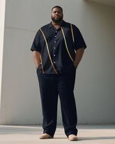 Men's Plus Size Blue Polo Dot Line Geometric Print Short Sleeve Shirt Trousers Suit