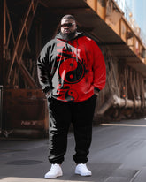 Men's Big & Tall Colorblock Bagua Pattern Hoodie and Pants Tracksuit