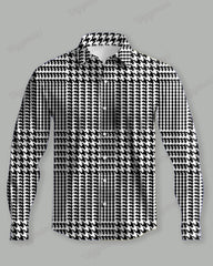 Men's Plus Size Casual Houndstooth Button Down Long Sleeve Shirt