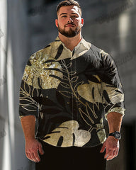 Men's Gold Leaf Printed Large Size Long-sleeved Shirt Set