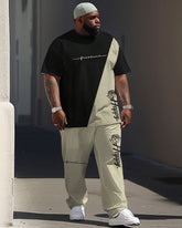 Street Simple Colorblock Rose Letter Print Large Men's Set