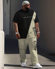 Street Simple Colorblock Rose Letter Print Large Men's Set