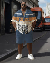 Men's Plus Size Men's Contrast Houndstooth Polo Print hort sleeve shirt shorts suit