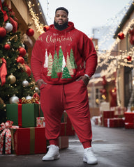 Men's Plus Size Merry Christmas Tree Hoodie Sweatpants Set of Two
