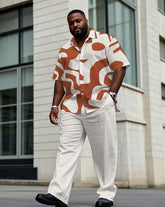 Men's Plus Size Business Irregular Orange Graphic Print Short Sleeve Shirt Trousers Suit