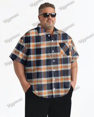 Classic Plaid Print Short Sleeve Lassel Shirt Men's Plus Size