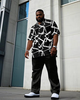 Men's Plus Size Business Casual Black Crack Short Sleeve Shirt Trousers Suit
