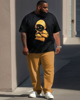 Men's Large Casual Yellow Cartoon Characters Printed T-Shirt Trousers Suit