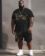 Street Casual Camouflage Patchwork Printed Black Large Men's Set