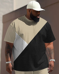 Big Guys Casual Khaki Colorblock Printed Short Sleeve Trousers Set