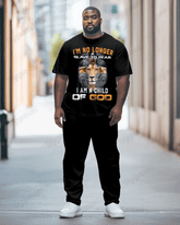 Men's Plus Size I'm No Longer a Slave to Fear I Am a Child of God Print T-Shirt Trousers Suit