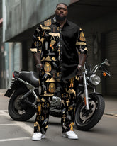 Men's Plus Size Egyptian Fun Print Patchwork Print Long Sleeve Shirt Trousers Suit