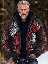 Men's Retro Viking Wolf And Celtic Knot Print Zip-up Hooded Sweater