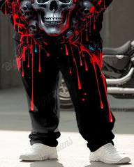 Men's Street Fashion Wings Skull Flowing Print Plus Size Hoodie Suit