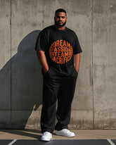 Men's Casual Simple Letter Ball Silhouette Printed Big and Tall Short Sleeve T-shirt Pants Set