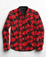 Romantic Rose Sea Long Sleeve Lapel Shirt Men's Plus Size