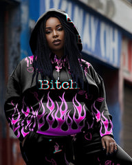 Women's Plus Size Flame Color Block Hoodie Set