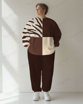 Women's Casual Daily Colorblock Zebra Print Big & Tall Hoodie Set