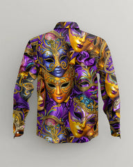 Men's Plus Size Carnival Purple Mask Print Long Sleeve Shirt