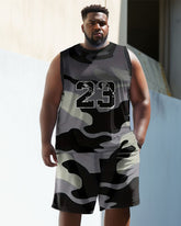 Men's Plus Size Basketball No.23 Camouflage Pattern Vest Sports Two-piece Set