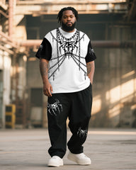 Big & Tall Men's Punk Chain Cross Spider Print T-Shirt Pants Suit