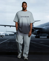 Big & Tall Men's Gradient Gray Universe Letter Print T-shirt Trousers Suit