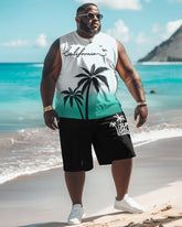 Men's Big & Tall Hawaiian Gradient Floral Print Tank Shorts Set