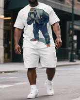 Men's Street Fashion Pensive Boss Gorillas Print Big & Tall Short-Sleeve T-shirt & Short Set