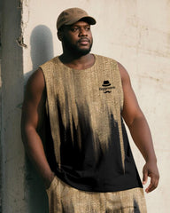 Big & Tall Men's Khaki Vintage Gradient Print Vest Shorts Suit