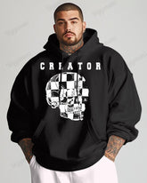Cotton-checkerboard Design Skull Print Big Men's Loose Sweater