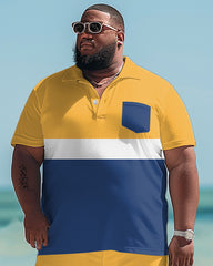 Men's Big & Tall Simple Colorblock Print Pocket Polo Shorts Set
