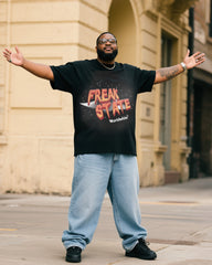 Plus Size Men's Global Abnormal State Printed T-shirt Denim Pants Suit