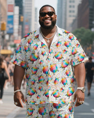 Big & Tall Men's Hawaiian Sea Turtle Stripes Shirt Shorts Suit