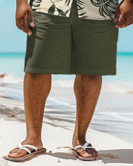 Big Guy Hawaiian Tropical Leaf Print Green Shirt Shorts Set