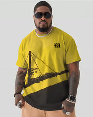 Pure Cotton Rescue Bridge Pattern Big Guys Short Sleeve T-Shirt