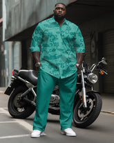 Men's Plus Size Retro Pattern Printed Long Sleeve Lapel Shirt 2-Piece Set