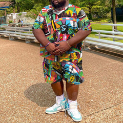 Fashion Casual Independence Day Short Sleeve Shorts Plus Size Set