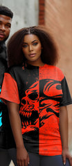 Couple Large Size Color Block Skull Round Neck Short Sleeve T-Shirt