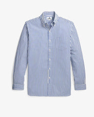 100% Cotton-classic Blue And White Striped Men's Long Sleeve Shirt