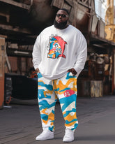 Men's  Plus Size Camouflage Shark Sweatershirt Two-Piece Set