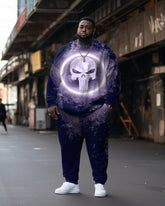 Men's Purple Skull Phantom Plus Size Sweatshirt Two Piece Set